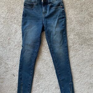 Express Dark Blue Cropped Skinny Mid Rise Flexxhyper Stretch Jeans with Slits